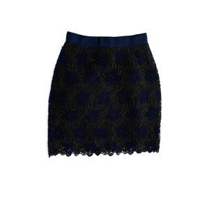 Fotini Women's Floral Lace Side Zip Knee Length A-line Skirt Blue Size S